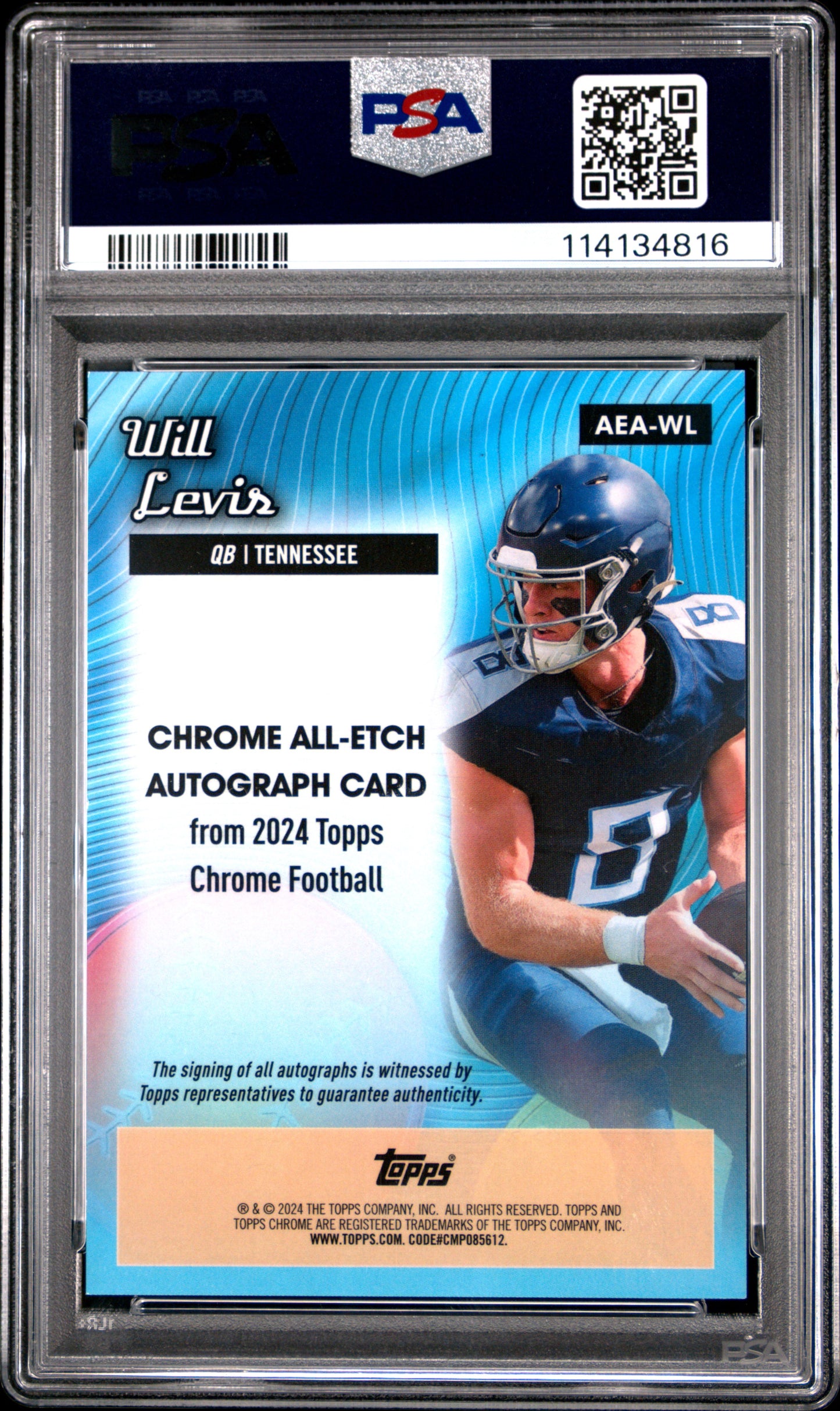 2024 Topps Chrome All-Etch Auto Will Levis #AEA-WL Blue Refractor 053/150 PSA 9