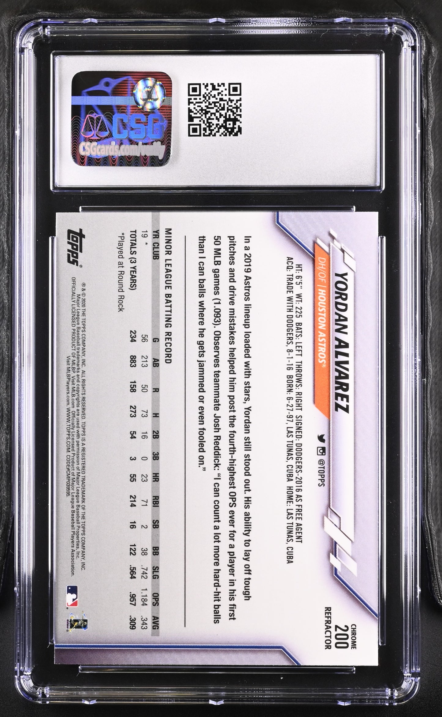 2020 Topps Chrome Yordan Alvarez #200 X-Fractor CGC 9.5