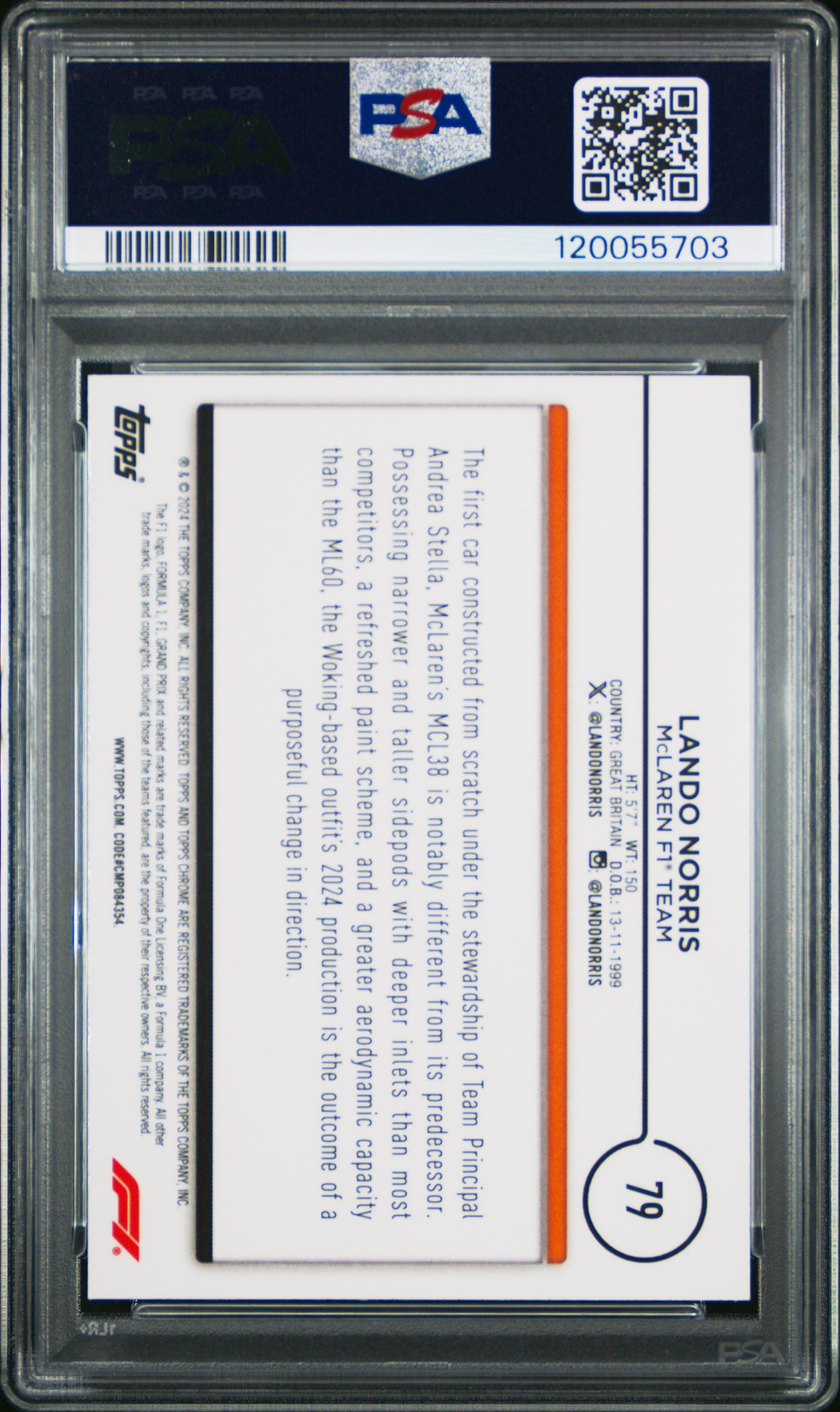 2024 Topps Chrome Formula 1 Lando Norris #79 Green Refractor 68/99 PSA 9