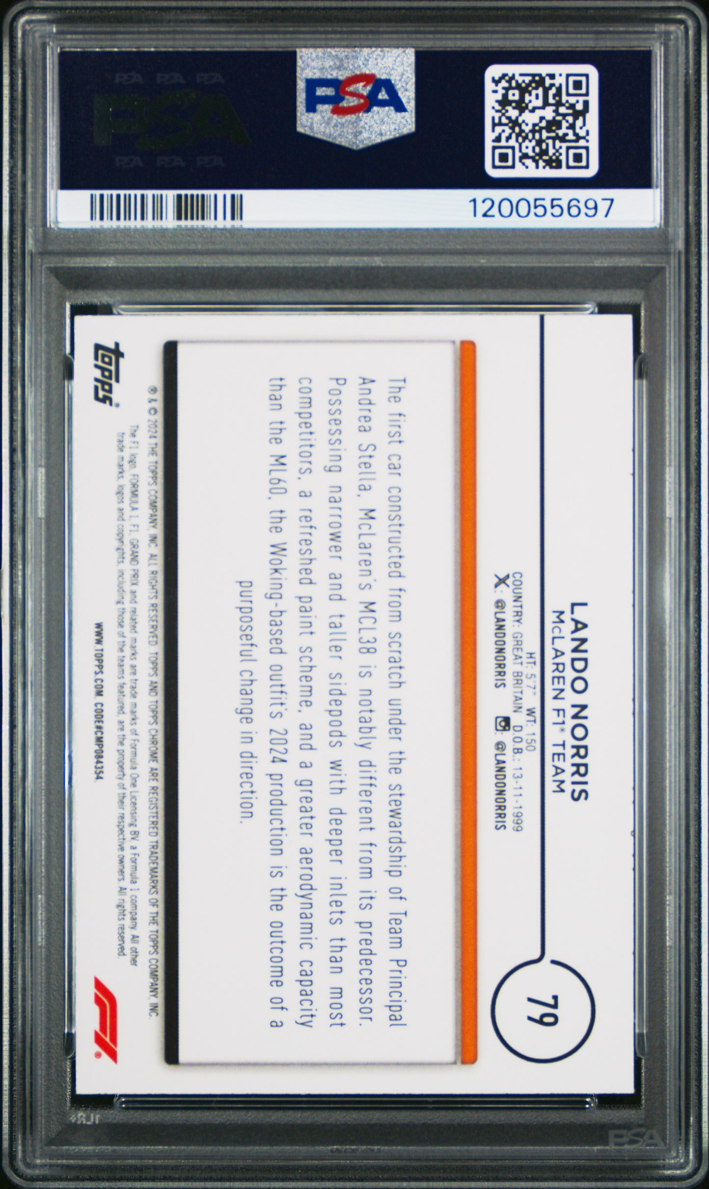 2024 Topps Chrome Formula 1 Lando Norris #79 Mini Diamond Refractor /299 PSA 8