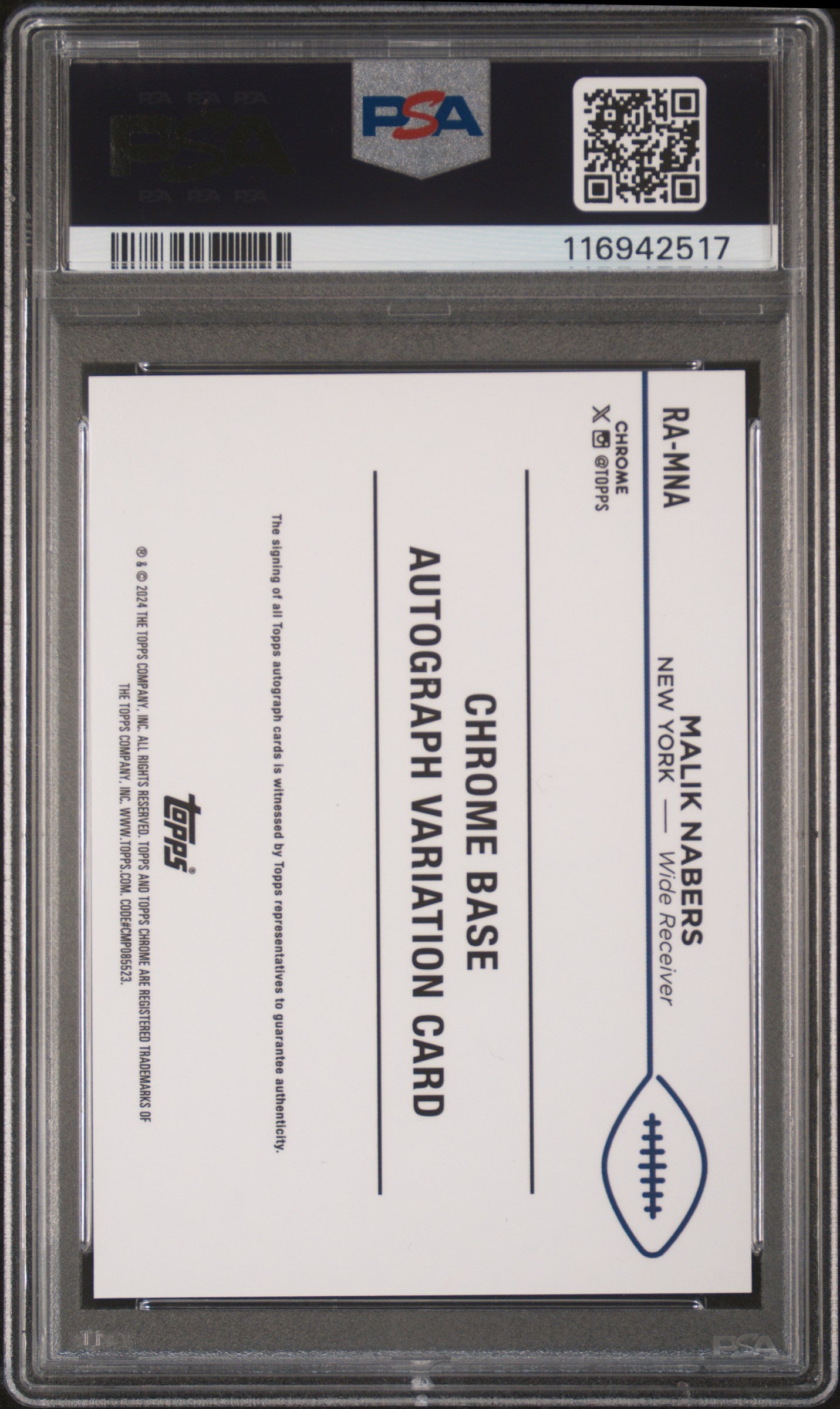 2024 Topps Chrome Sapphire Rookie Auto Malik Nabers #RA-MNA Orange 04/25 PSA 10