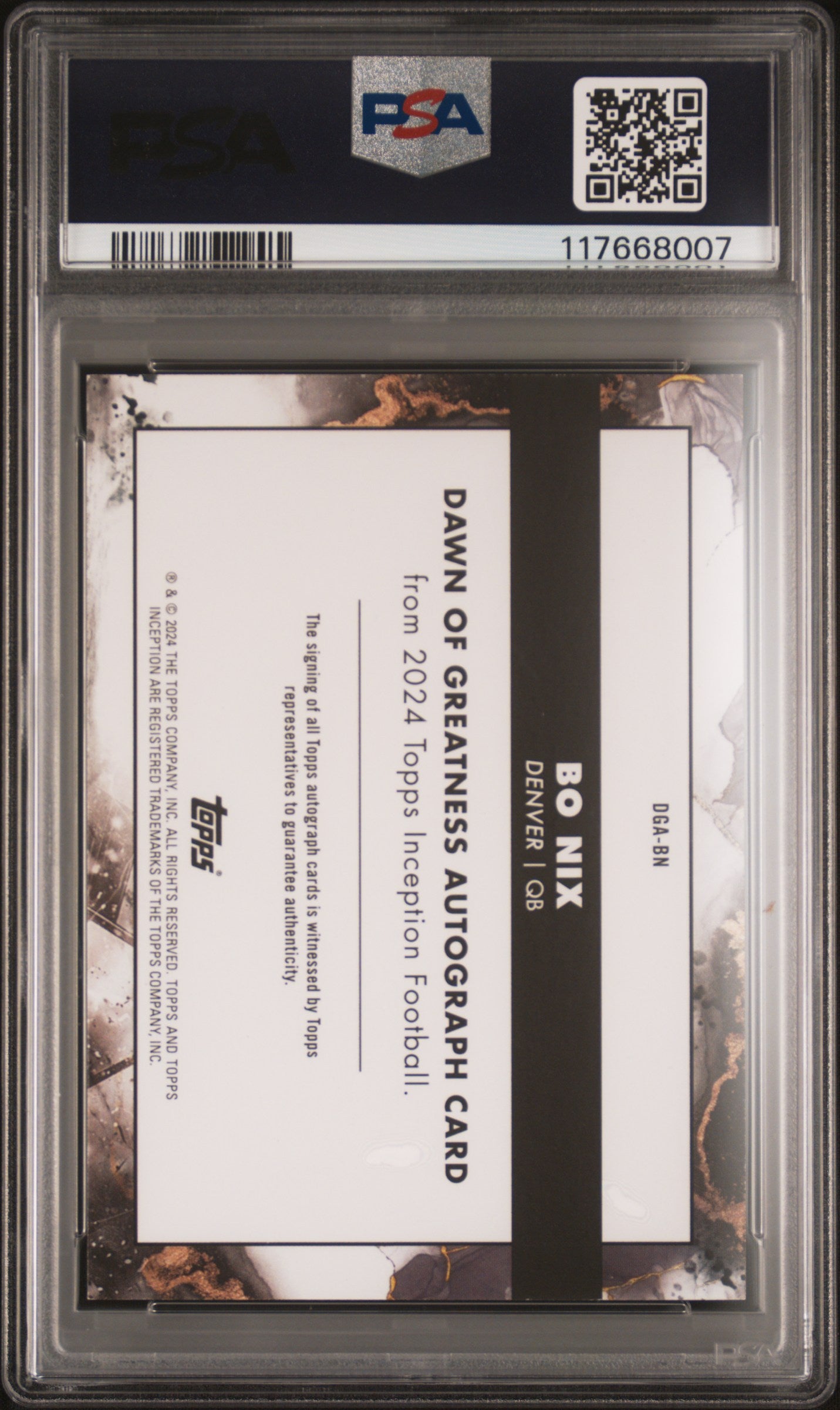2024 Topps Inception Dawn Of Greatness Auto Bo Nix #DGA-BN RC Rookie 05/20 PSA 9
