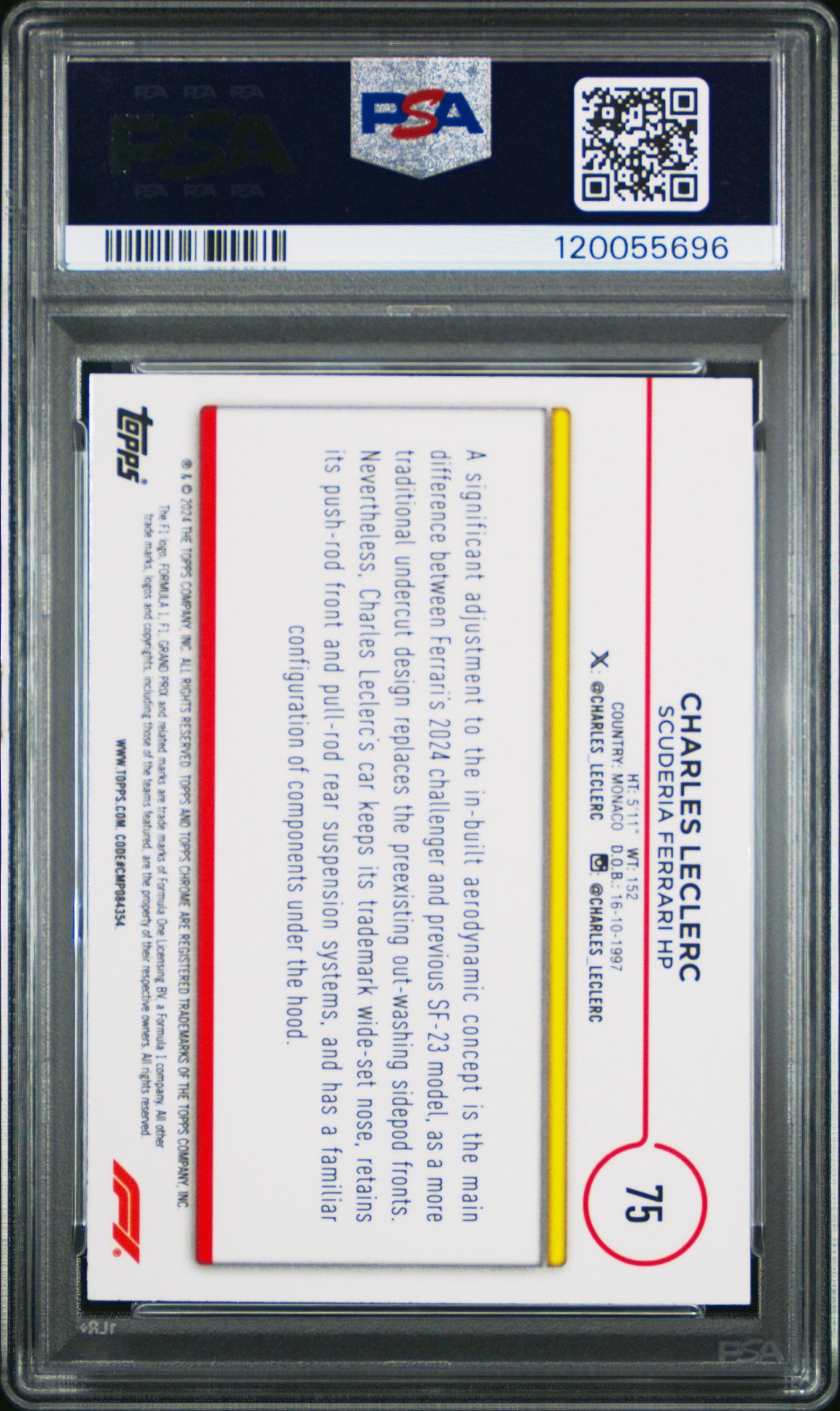 2024 Topps Chrome Formula 1 Charles Leclerc #75 Fuchsia Lava 027/225 PSA 9
