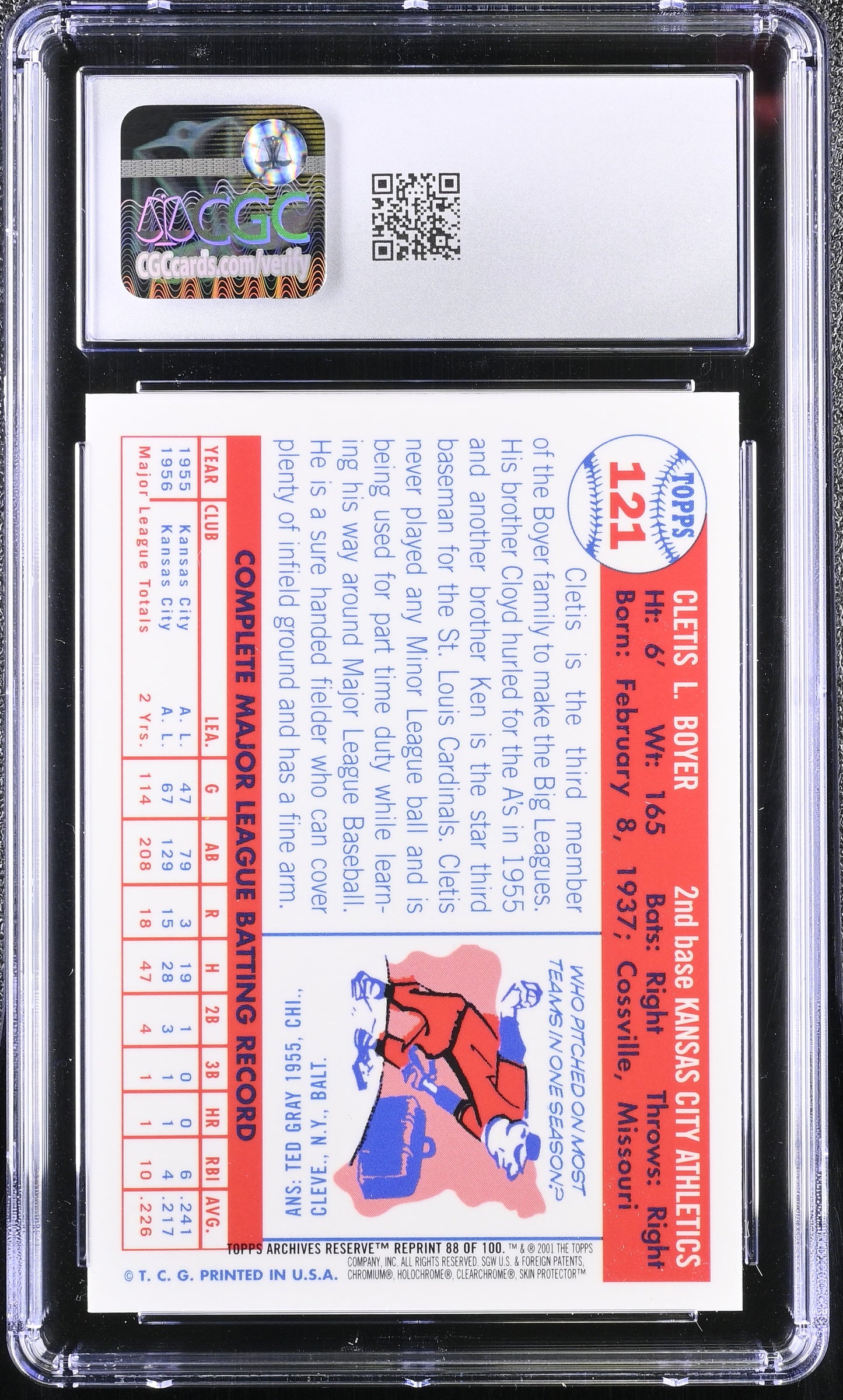 2001 Topps Archives Reserve Clete Boyer #88 '57 Topps CGC 10