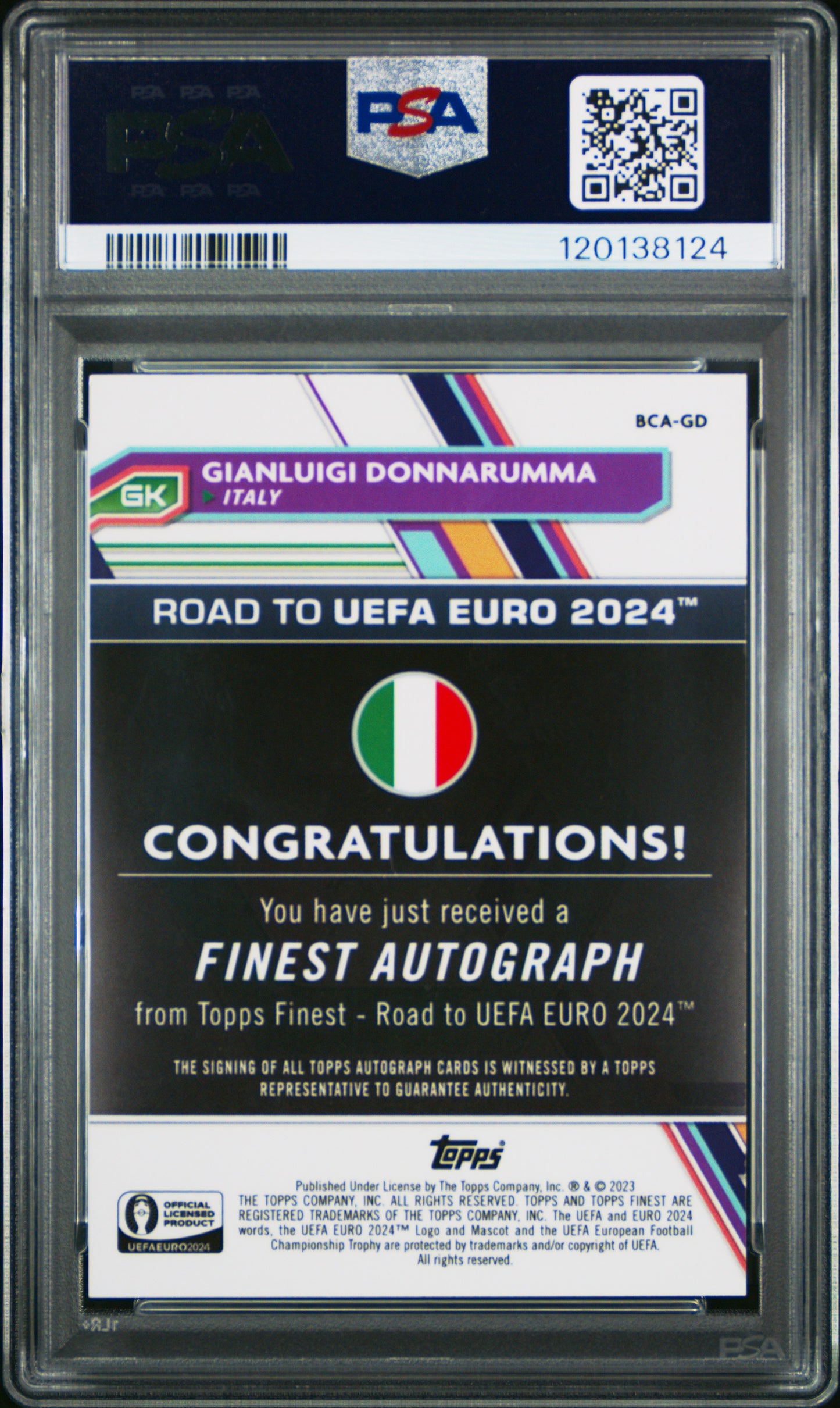 2023 Topps Finest Road To UEFA Euro Gianluigi Donnarumma #BCA-GD Auto PSA 10