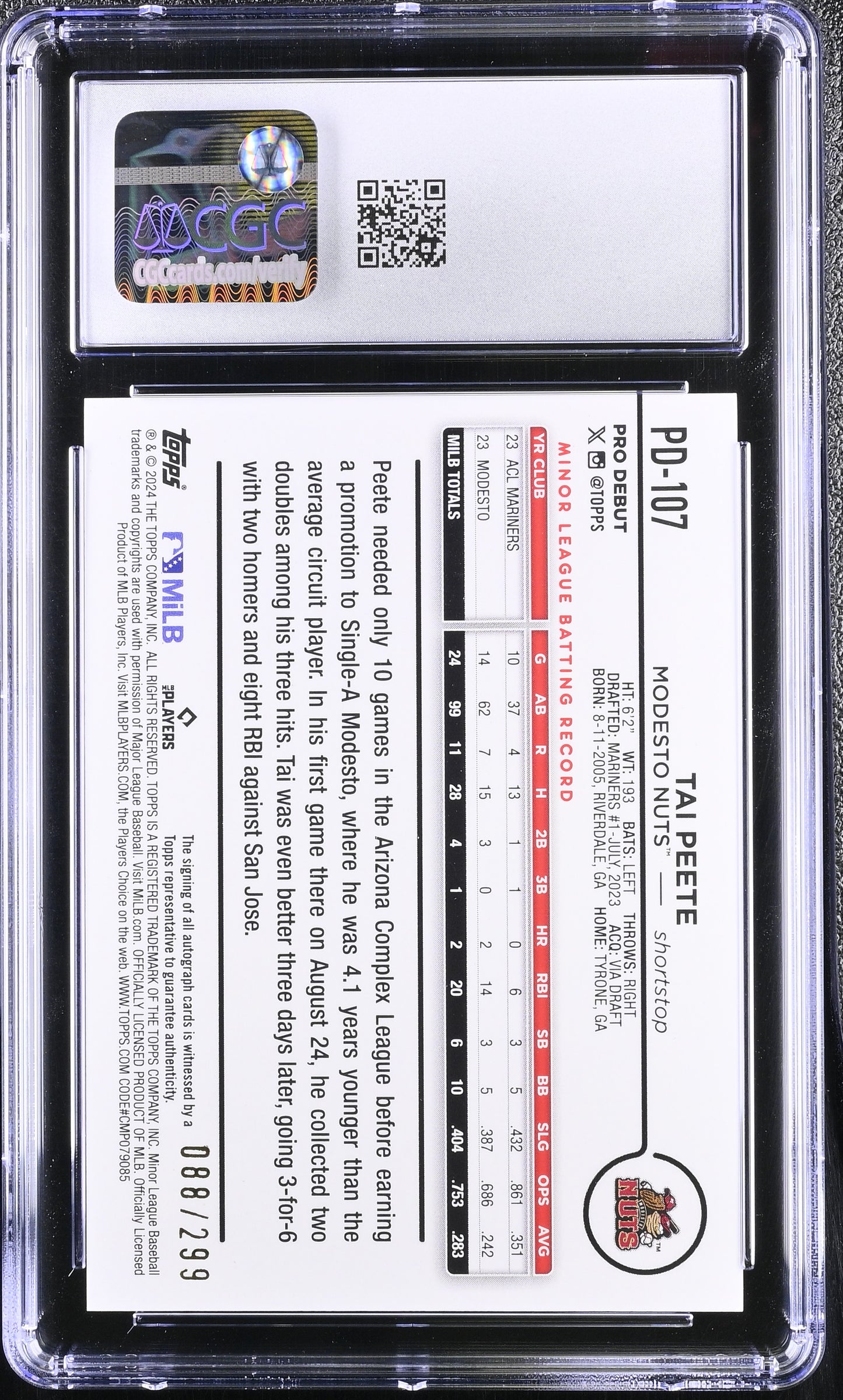 2024 Topps Pro Debut Tai Peete #PD-107 Purple Foil Autographs CGC 10