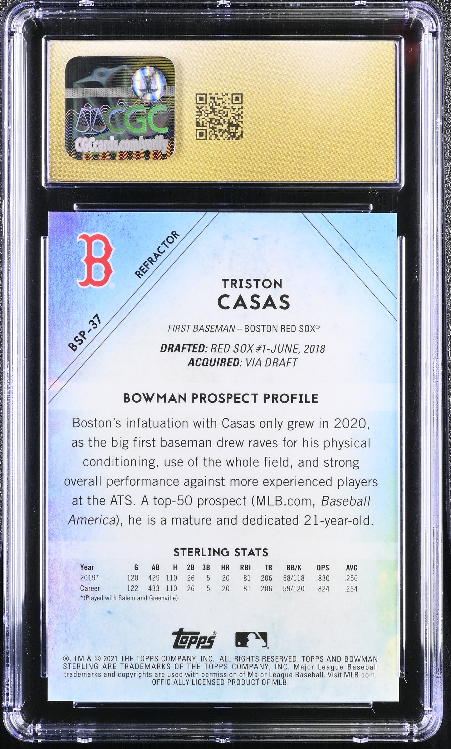 2021 Bowman Sterling Triston Casas #BSP-37 Refractor CGC 10