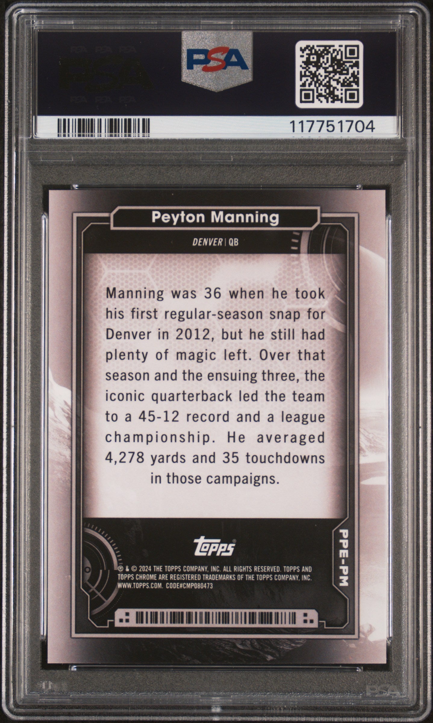 2024 Topps Cosmic Chrome Peyton Manning #PPE-PM Planetary Pursuit Eris PSA 9