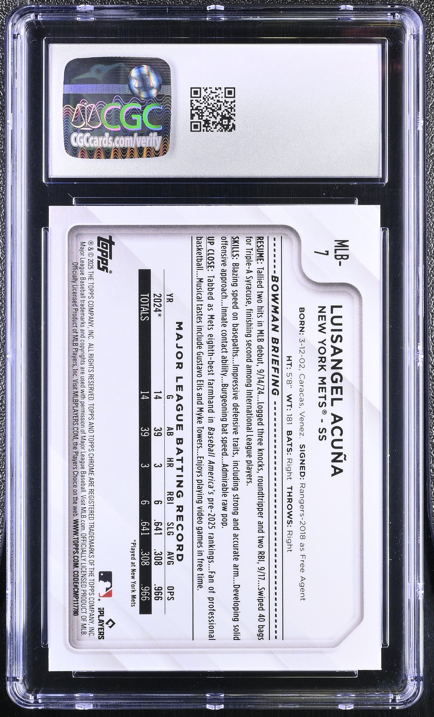2025 Topps Chrome The National Luisangel Acuna #MLB-7 Refractor Rookie CGC 9.5