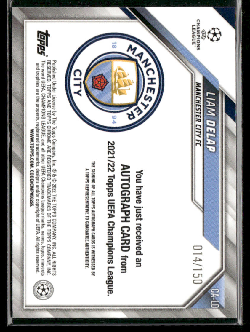 2021-22 Topps Chrome UEFA Champions Liam Delap #CA-LD Blue Auto 014/150 RC