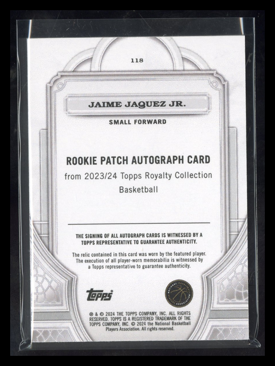 2023-24 Topps Royalty Collection Jaime Jaquez Jr. #118 Rookie Patch Auto 76/99