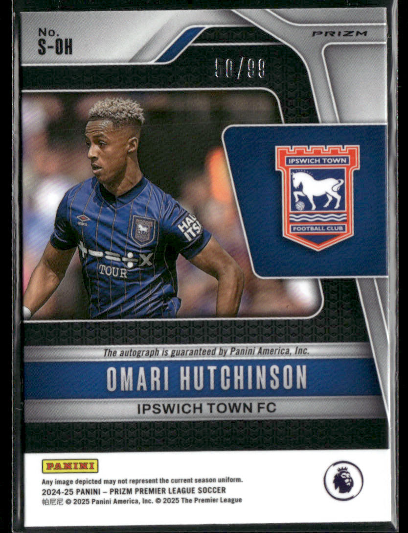2024-25 Panini Prizm Premier League Omari Hutchinson #S-OH Silver Auto 50/99 RC
