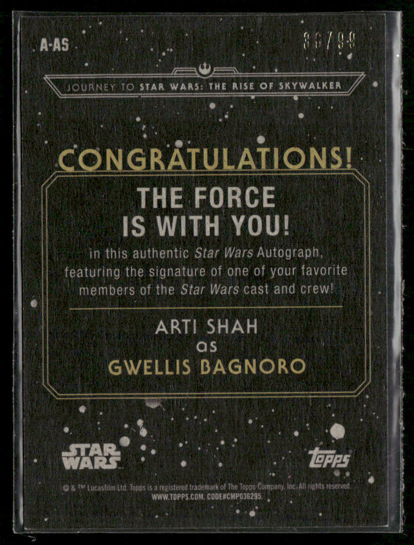 2019 Topps Star Wars Rise Of Skywalker Gwellis Bagnoro/Arti Shah /99 Auto #A-AS