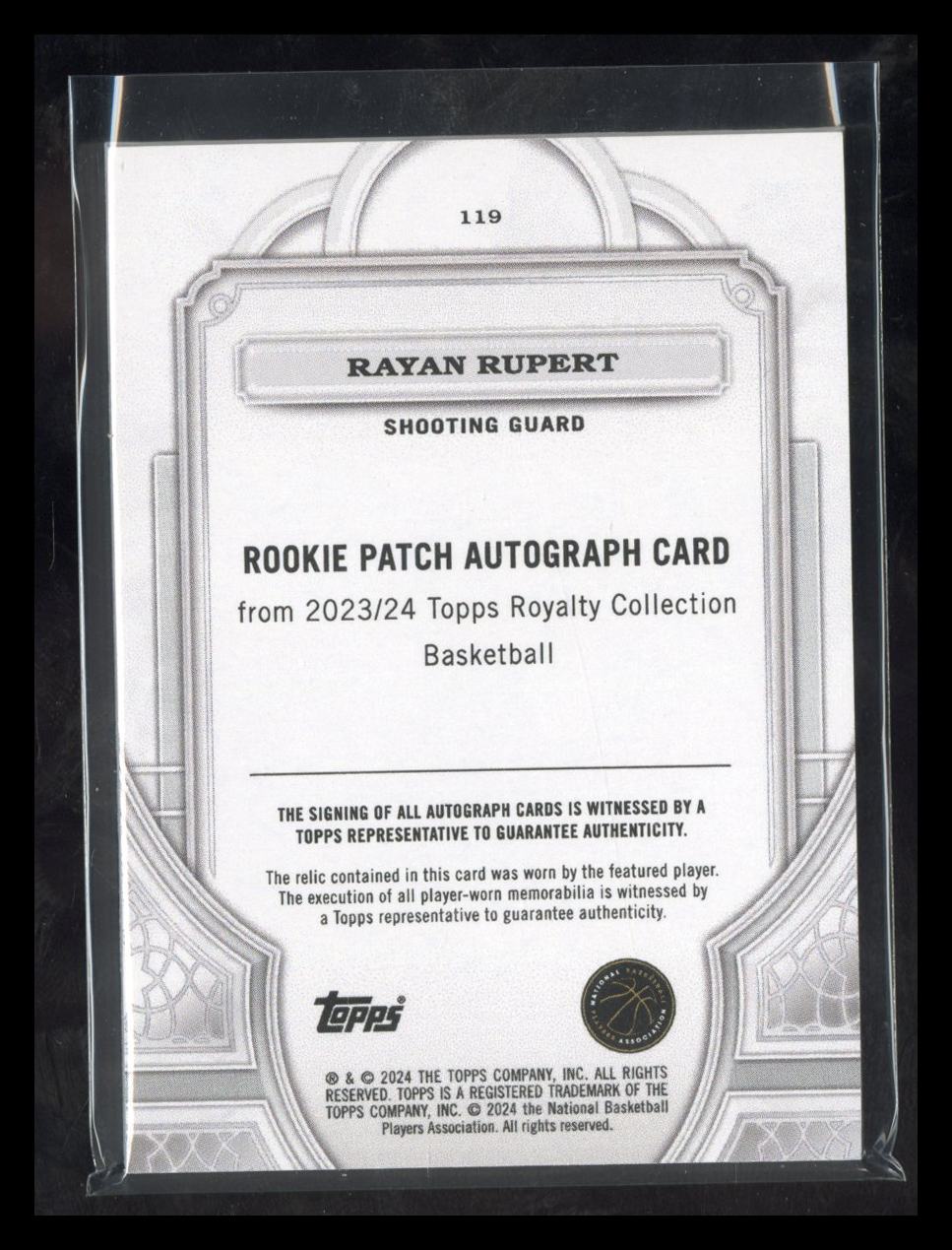 2023-24 Topps Royalty Collection Rayan Rupert #119 Blue Rookie Patch Auto 08/25