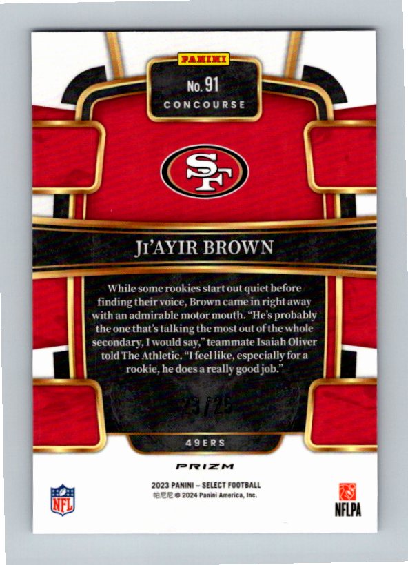 2023 Panini Select Football Ji'Ayir Brown #91 Rookie /25