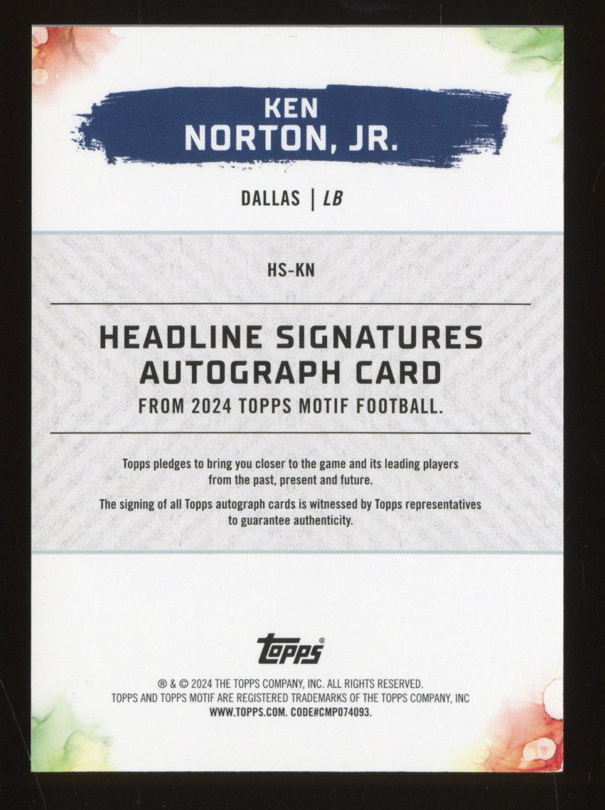 2024 Topps Motif Football Ken Norton, Jr. #HS-KN /49 Autographed