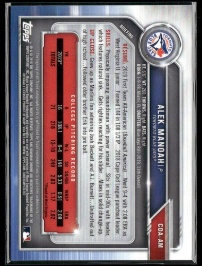 2019 Bowman Draft Alek Manoah #CDA-AM Chrome Blue Refractor Autograph /150 1st