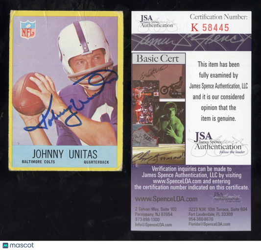 1967 Philadelphia Johnny Unitas #24 Hand Signed Auto Poor JSA Authenticated