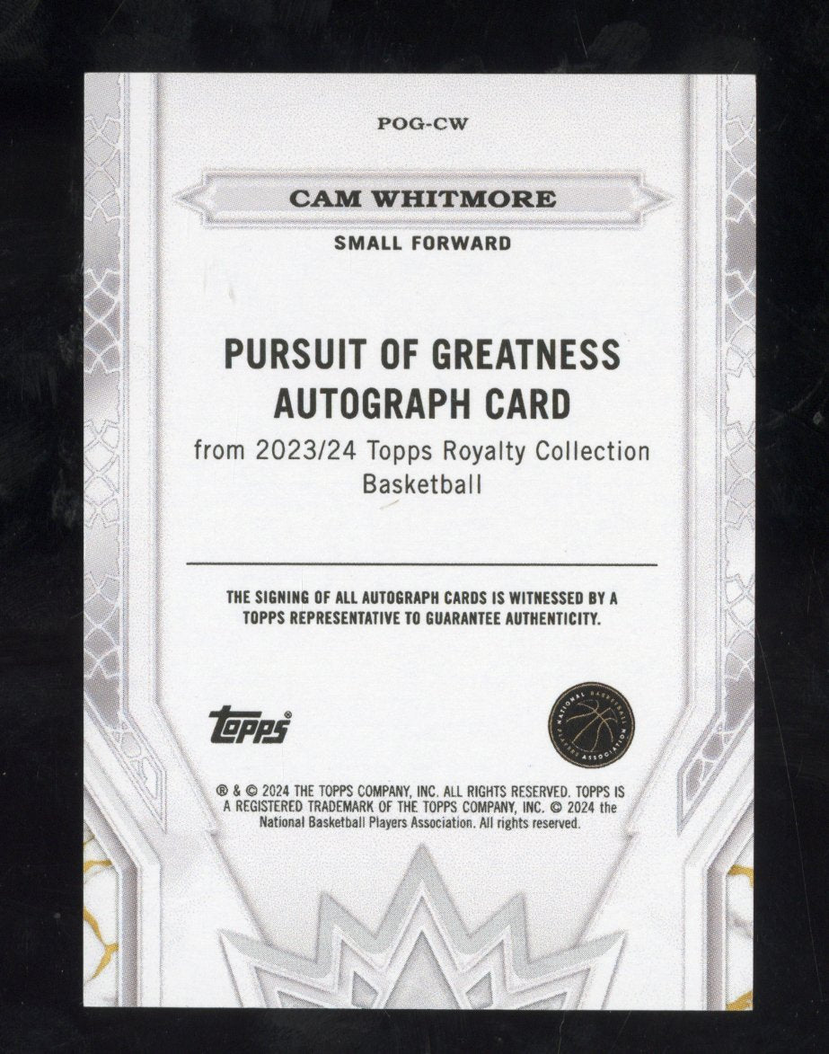 2023-24 Topps Royalty Cam Whitmore #POG-CW RC Pursuit Of Greatness Auto Green /5