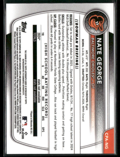 2025 Bowman Chrome Nate George #CPA-NG 1st Bowman Auto