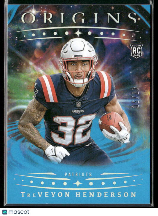 2025 Panini Origins Treveyon Henderson #105 Turquoise 47/50 RC Rookie