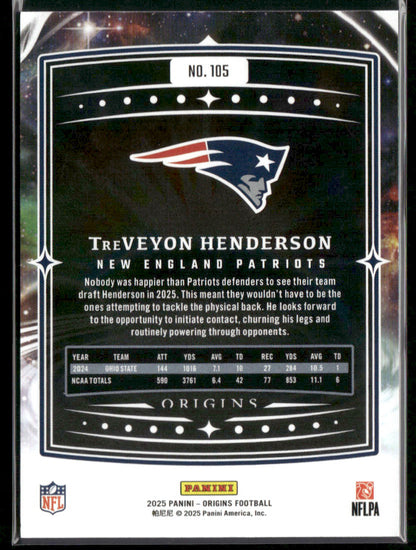 2025 Panini Origins Treveyon Henderson #105 Turquoise 47/50 RC Rookie