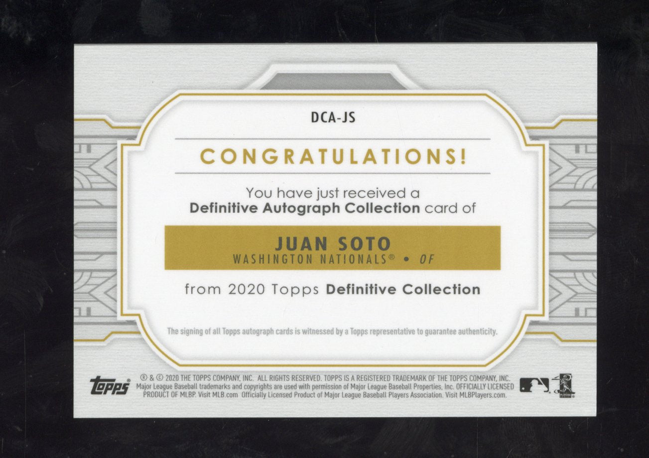 2020 Topps Definitive Juan Soto #DCA-JS "Keep It Tight, Keep It Right" Auto /35
