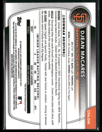 2025 Bowman Chrome Djean Macares #CPA-DM Green Lava 1st Bowman Auto 83/99 (BT)