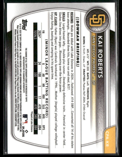 2025 Bowman Chrome Kai Roberts #CP-KAR 1st Bowman Auto (BT)