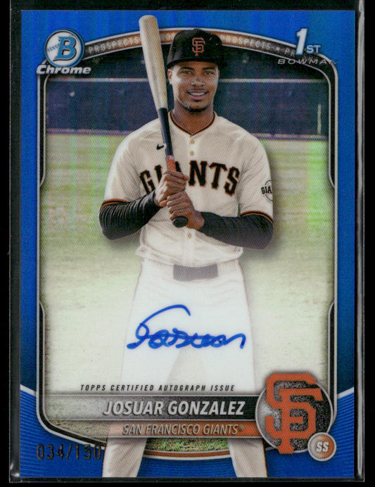 2025 Bowman Chrome Josuar Gonzalez #CPA-JG Blue 1st Bowman Auto 034/150 (BT)