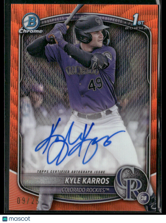 2025 Bowman Chrome Kyle Karros #CPA-KK Orange Wave 09/25 1st Bowman Auto (BT)