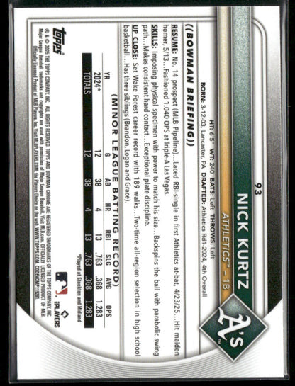 2025 Bowman Chrome Nick Kurtz #93 Red RC Rookie Logo RC (BT)