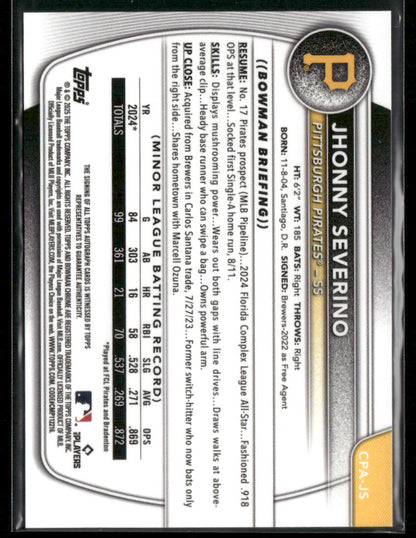 2025 Bowman Chrome Jhonny Severino #CPA-JSE 1st Bowman Auto (BT)