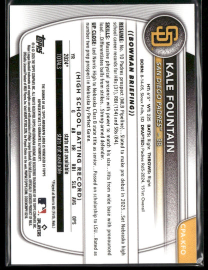 2025 Bowman Chrome Kale Fountain #CPA-KFO 1st Bowman Auto (BT)