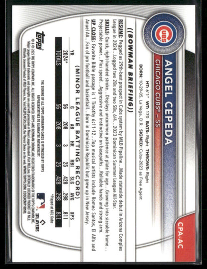 2025 Bowman Chrome Angel Cepeda #CPA-AC 1st Bowman Auto 150/299 (BT)