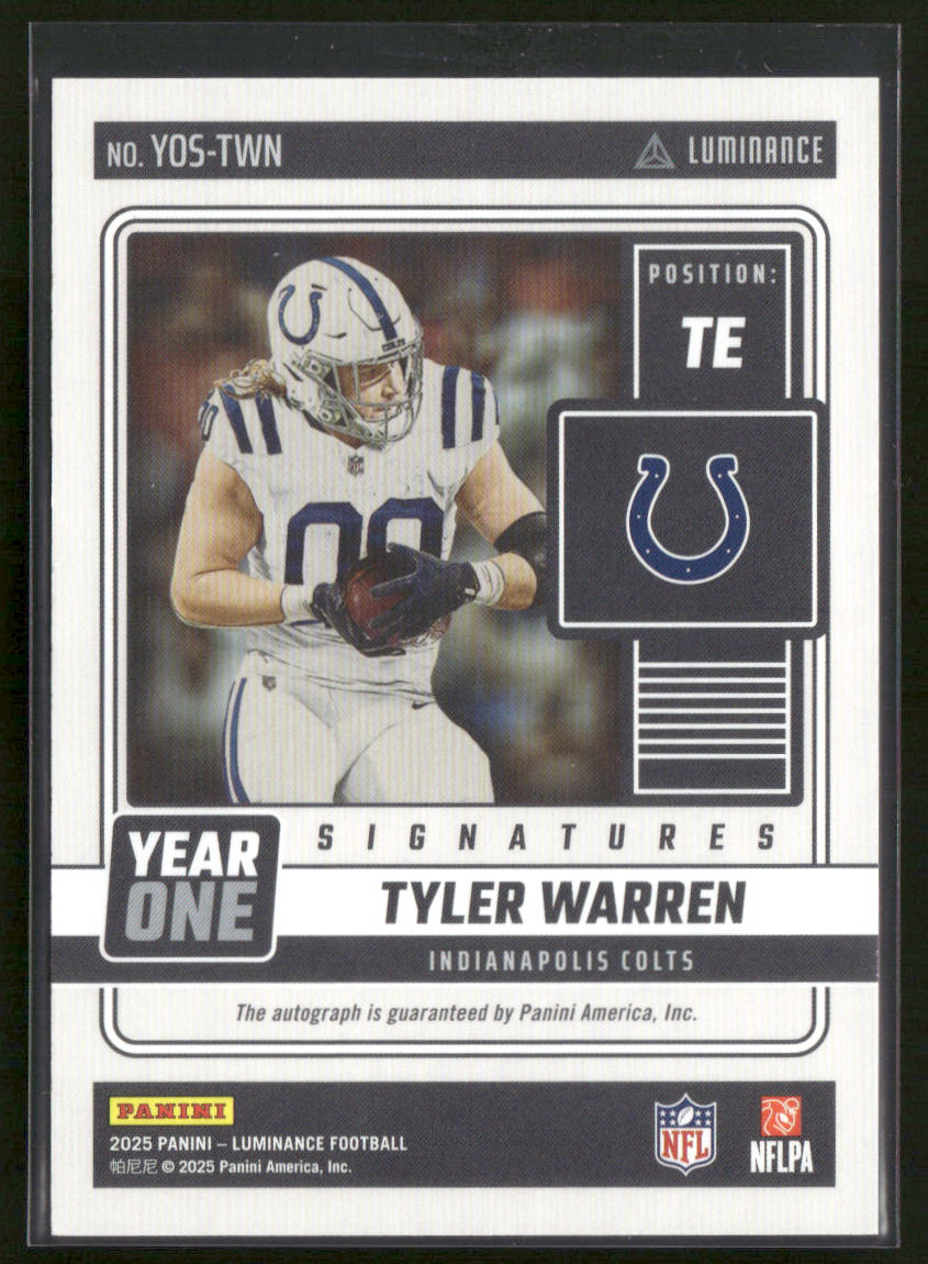 2025 Panini Luminance Tyler Warren #YOS-TWN Red Ink RC Rookie Year One Auto
