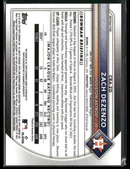 2025 Bowman Chrome Zach Dezenzo #CRA-ZD Refractor RC Rookie Auto 196/499