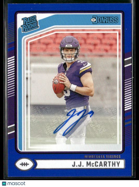 2024 Panini Donruss J.J. McCarthy #303 Blue Rated Rookie Auto