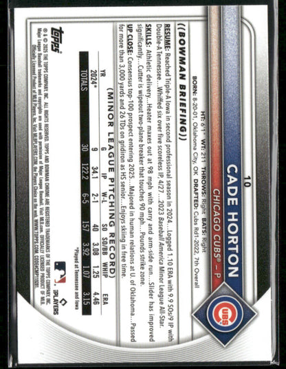 2025 Bowman Chrome Cade Horton #BCP-10 Red RC Rookie RC