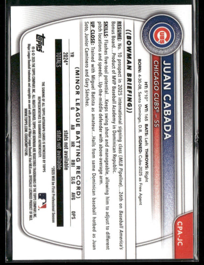 2025 Bowman Chrome Juan Cabada #CPA-JC 1st Bowman Auto