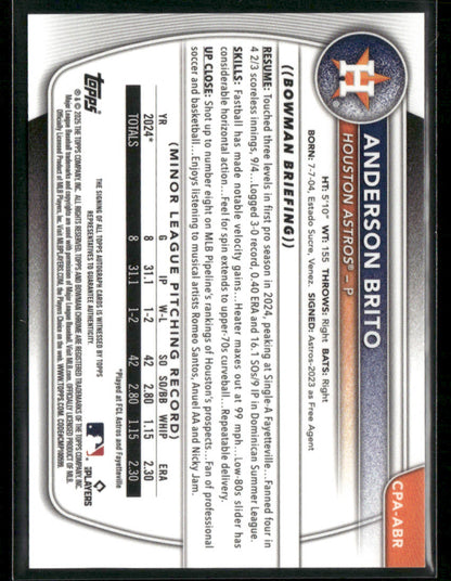 2025 Bowman Chrome Anderson Brito #CPA-ABR Green Lava 1st Bowman Auto 43/99