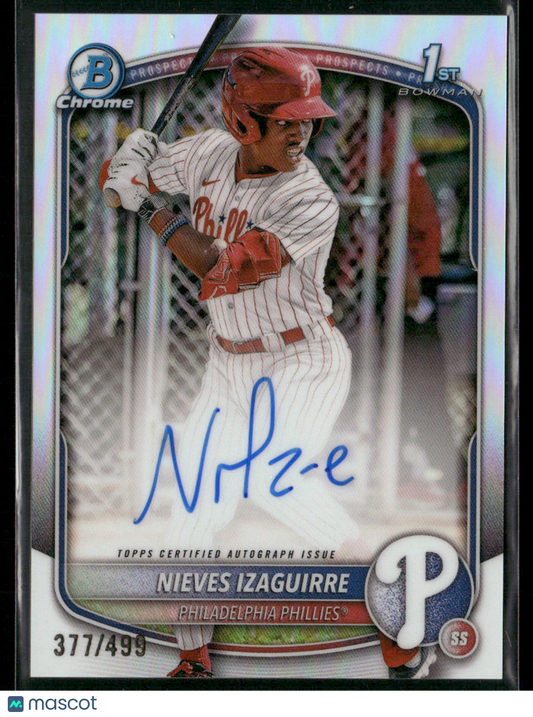 2025 Bowman Chrome Nieves Izaguirre #CPA-NI Refractor 1st Bowman Auto 377/499