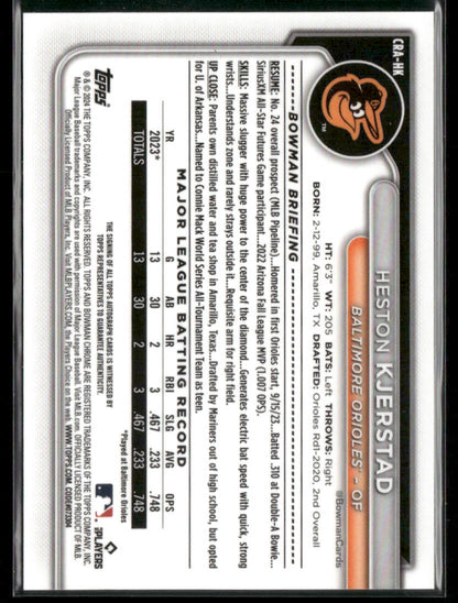 2024 Bowman Chrome Heston Kjerstad #CPA-HK Yellow Refractor RC Rookie Auto 39/75