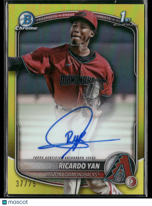 2025 Bowman Ricardo Yan #CPA-RY Yellow Refractor Chrome 1st Bowman Auto 37/75