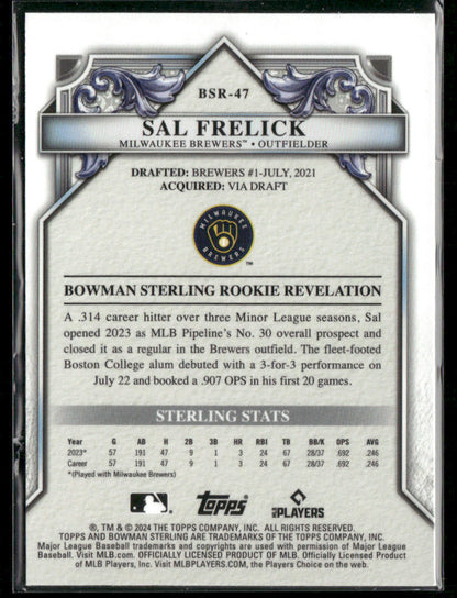 2024 Bowman Sterling Sal Frelick #BSR-47 Gold Refractor 24/50 RC Rookie