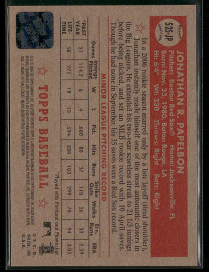 2006 Topps 52 Jonathan Papelbon #52S-JP RC Rookie Auto