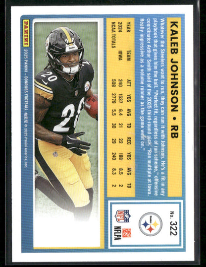 2025 Panini Donruss Kaleb Johnson #322 No Name Variation SP Rated Rookie