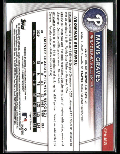 2025 Bowman Chrome Mavis Graves #CPA-MG HTA Choice 078/150 1st Bowman Auto