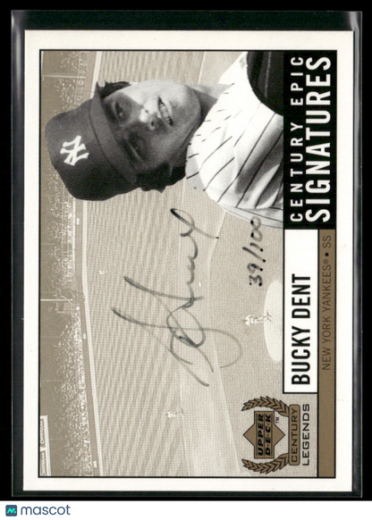 1999 Upper Deck Century Legends Bucky Dent Century Epic Signatures Auto 39/100