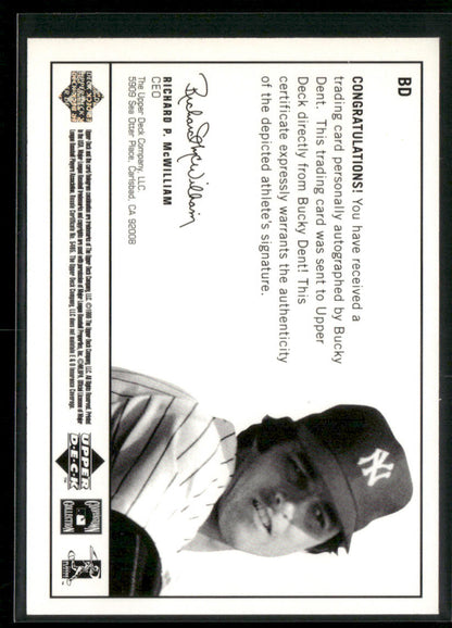 1999 Upper Deck Century Legends Bucky Dent Century Epic Signatures Auto 39/100